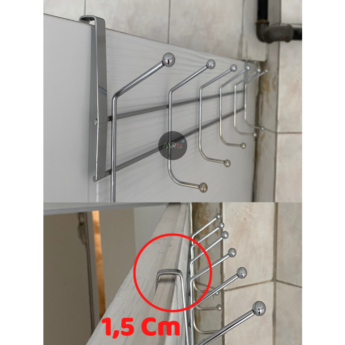 Klasik Tip,  Krom Kapı Arkası Askısı, 12 Topçuklu, Paslanmaz Kapı Üzeri Askısı, Dar Kapı Askısı