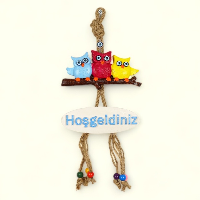 Renkli Baykuş Kapı Süsü, Dekoratif Süs, Hoşgeldiniz, Duvar Süsü