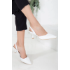 Kadın Beyaz Stiletto Arkası Açık Kısa 5 cm İNCE Topuklu  Şık  Stiletto