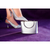 Kadın Gümüş Saten 7 cm İnce Topuklu Şık Damla Taşlarla Bezenmiş Rahat Stiletto ve Çanta Kombini