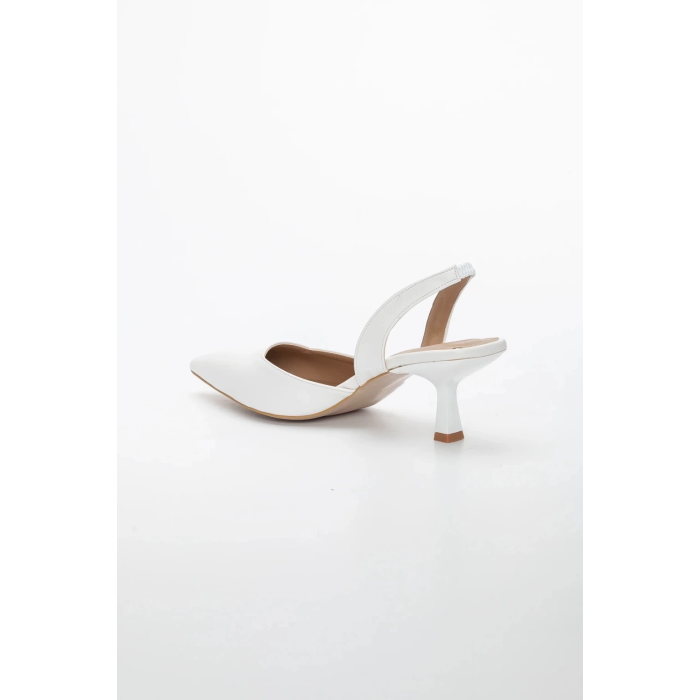 Kadın Beyaz Stiletto Arkası Açık Kısa 5 cm İNCE Topuklu  Şık  Stiletto