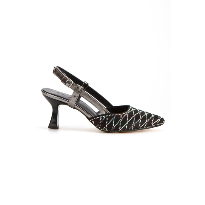 Kadın Siyah Saten   İNCE Topuklu Sivri Burunlu Şık Stiletto