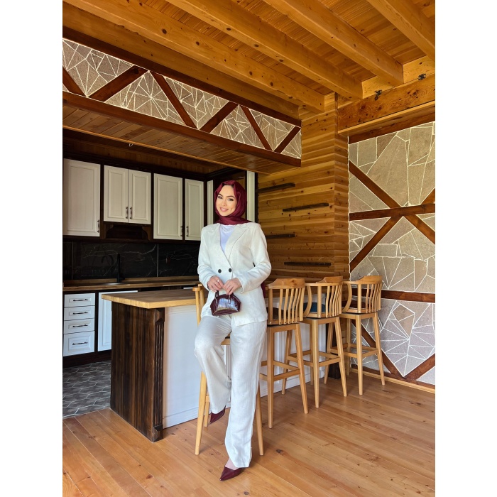 ASTARI ÇİZGİLİ KETEN BLAZER CEKET