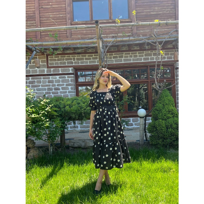 PAPATYA BASKILI KARPUZ KOL ELBİSE