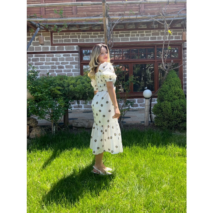 PAPATYA BASKILI KARPUZ KOL ELBİSE