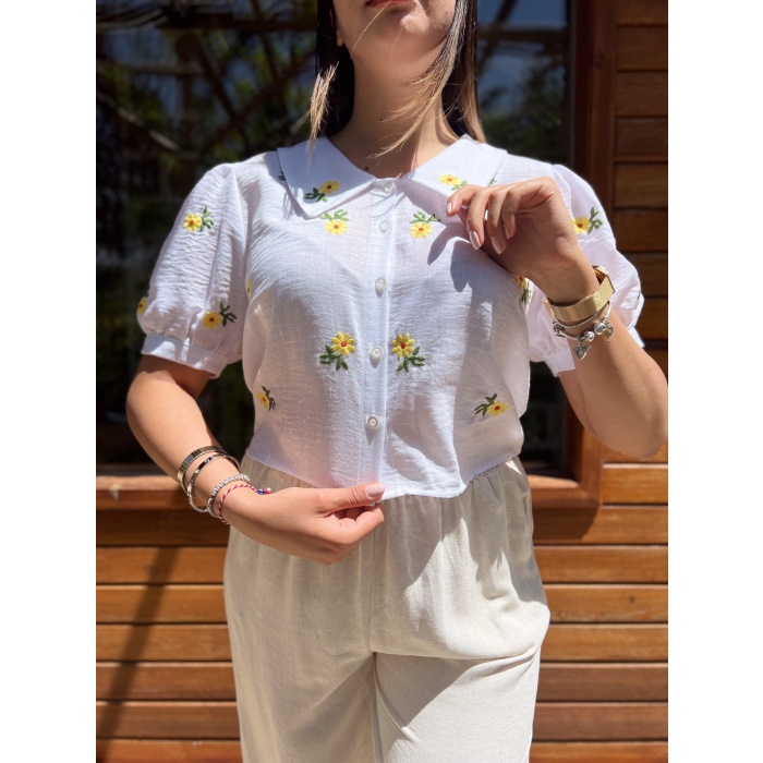 PAPATYA NAKIŞLI BEBE YAKA KISA GÖMLEK