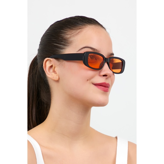 Unisex Turuncu Siyah Kare Dikdörtgen Vintage Retro Güneş Gözlüğü