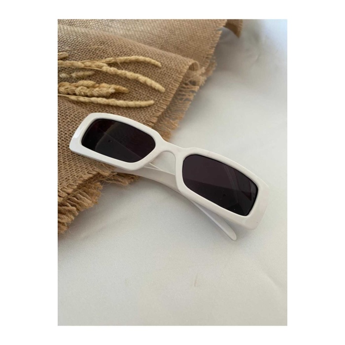 Vintage Model Baklava Desen Detaylı Beyaz Unisex Güneş Gözlüğü
