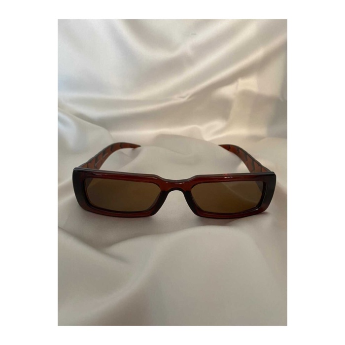 Vintage Model Baklava Desen Detaylı Kahverengi Unisex Güneş Gözlüğü
