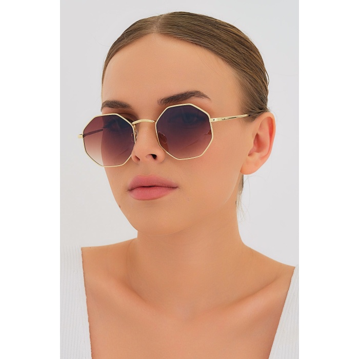 ModaLucci ML 28 Sekizgen Kahverengi Unisex Güneş Gözlüğü