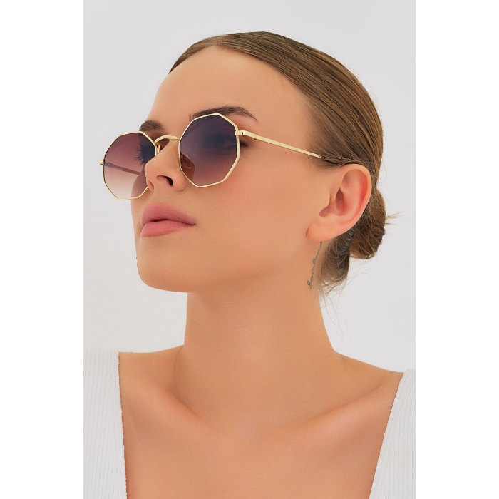 ModaLucci ML 28 Sekizgen Kahverengi Unisex Güneş Gözlüğü