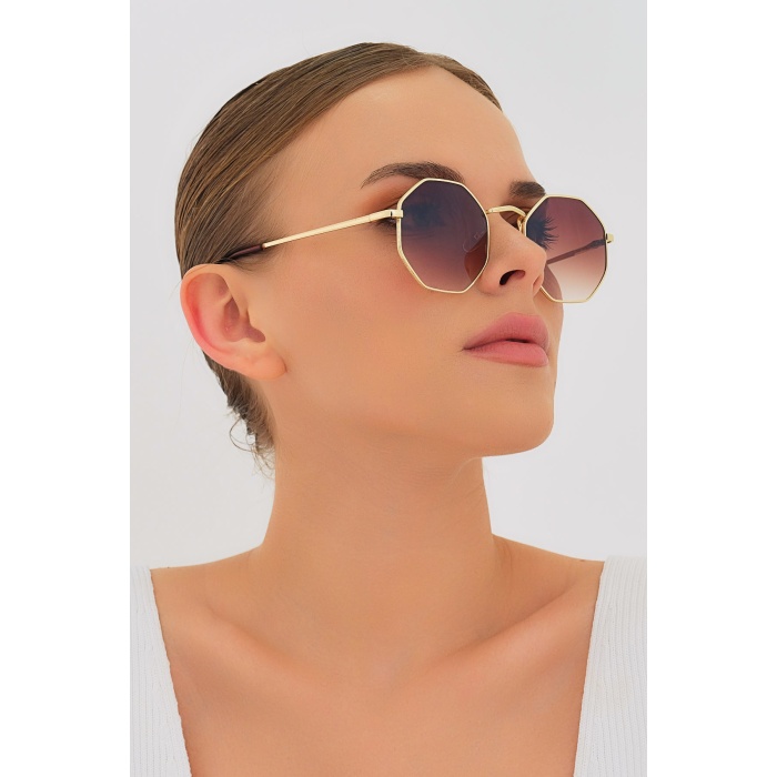 ModaLucci ML 28 Sekizgen Kahverengi Unisex Güneş Gözlüğü