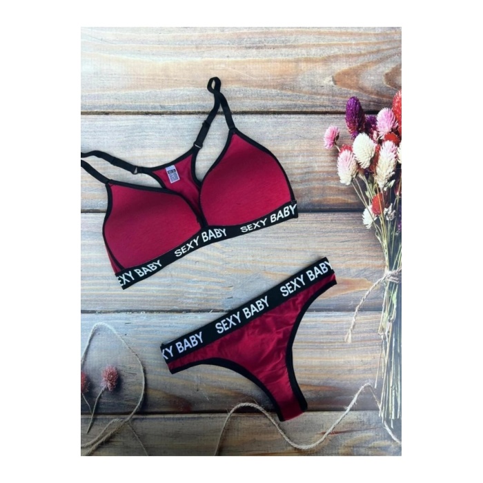 Kadın Bordo Sexy Baby Baskılı Sütyen Külot Takımı