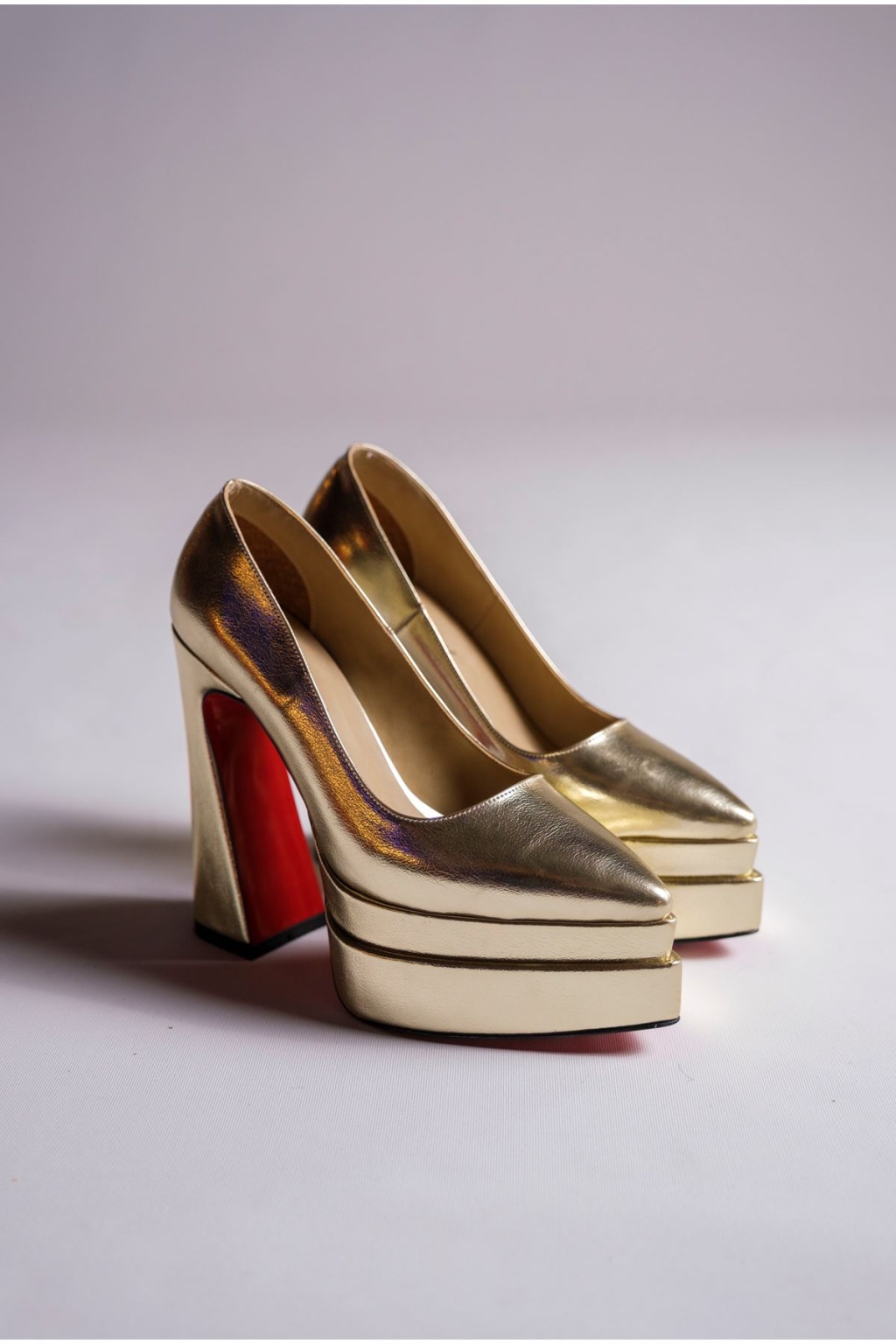 Altın Kırışık Çift  Platform Özel Tasarım Kadın Ayakkabı Rigel