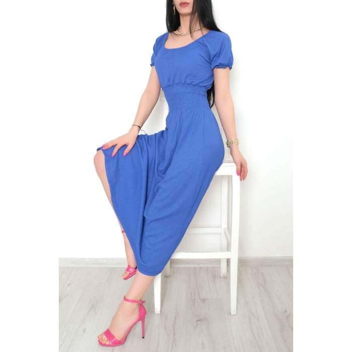 Uzun Bürümcek Elbise Saks - 891.1287.