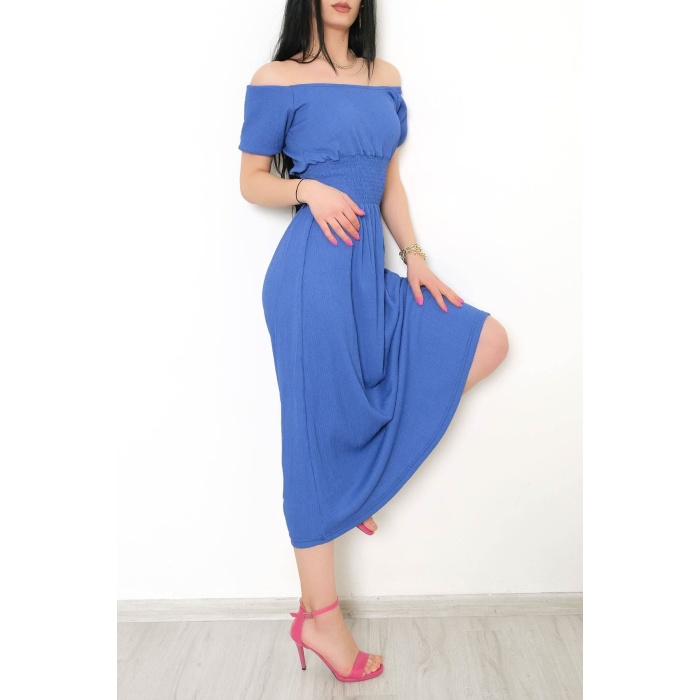 Uzun Bürümcek Elbise Saks - 891.1287.