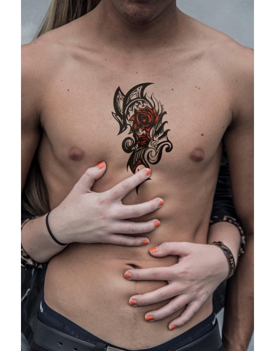 Geçici Büyük Boy Tribal Gül Dövme Tattoo