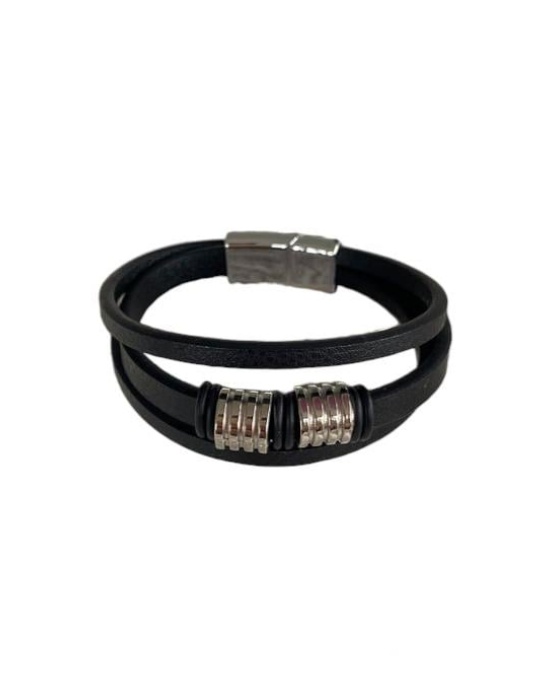 Siyah Renk  Metal Detaylı Deri Bileklik