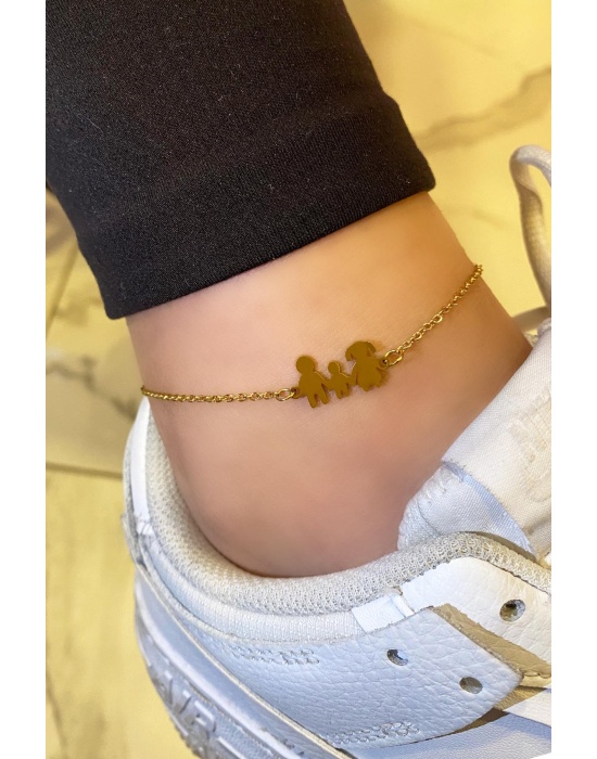 Altın Renk Aile Figürlü Çelik Halhal