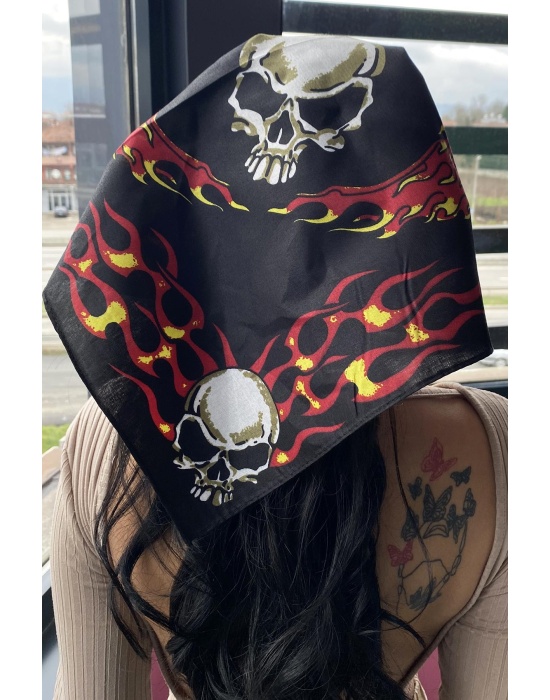 Siyah Renk Kurukafa Figürlü Bandana