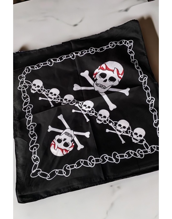 Siyah Renk Kurukafa Figürlü Bandana