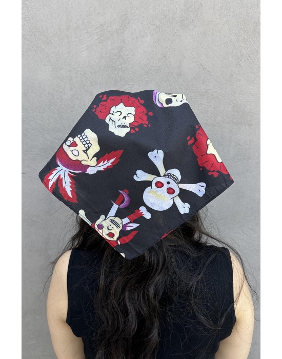 Siyah Renk Kurukafa Figürlü Bandana