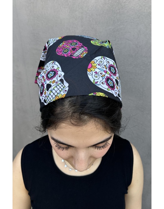 Siyah Renk Kurukafa Figürlü Bandana