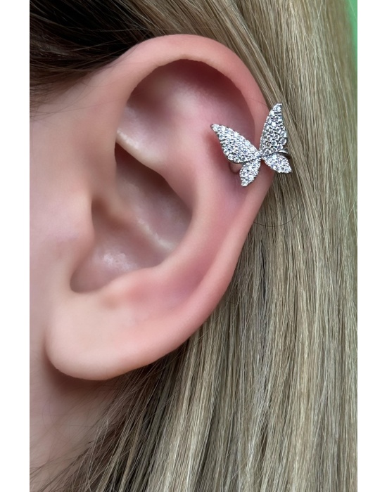 Gümüş Renk Kelebek Figürlü Ear Cuff (Tek)