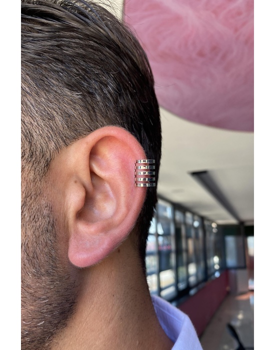 Gümüş Renk Sıkıştırmalı Ear Cuff Unisex Halka Küpe (Çift)