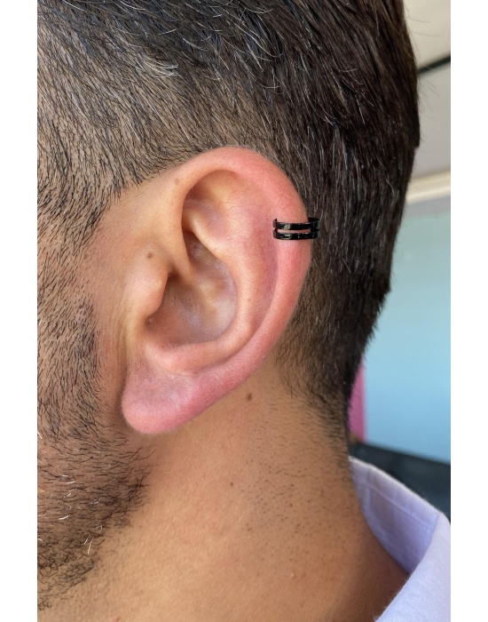 Siyah Renk Sıkıştırmalı Ear Cuff Unisex Halka Küpe (Çift)
