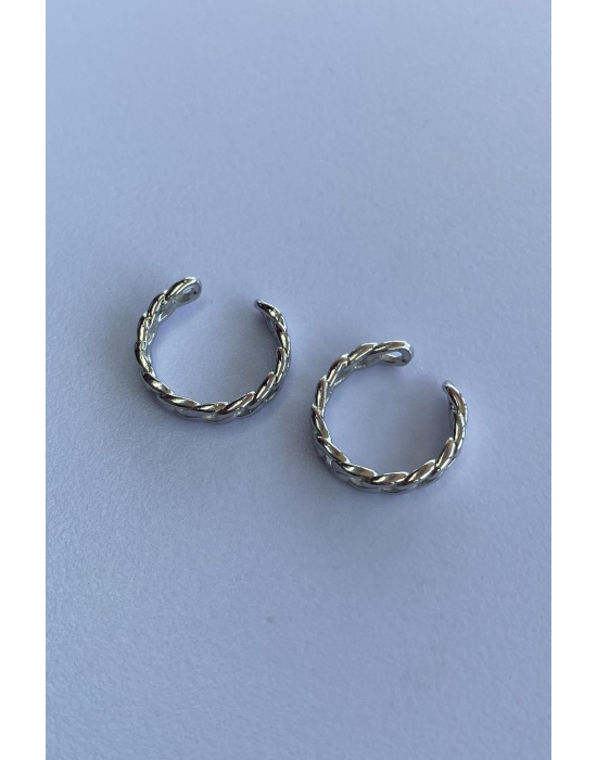 Gümüş Renk Halka Ear Cuff (Çift)