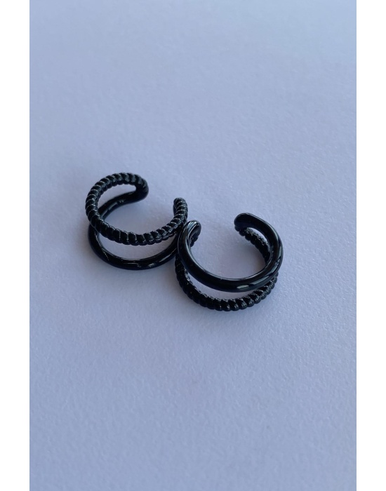 Siyah Renk Halka Ear Cuff (Çift)