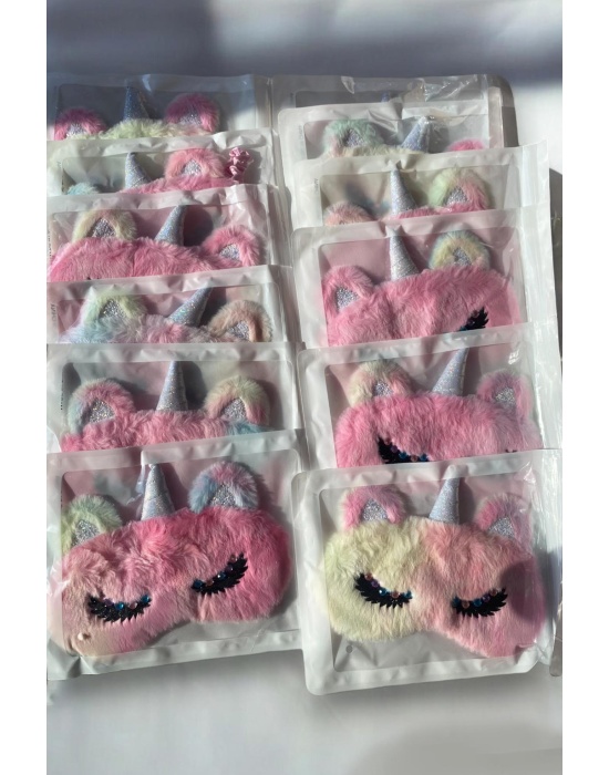 12li Karışık Renk Unicorn Figürlü Peluş Uyku Bandı Set