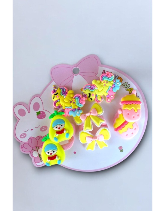 Sarı Renk Karışık Figürlü Çocuk Toka Set
