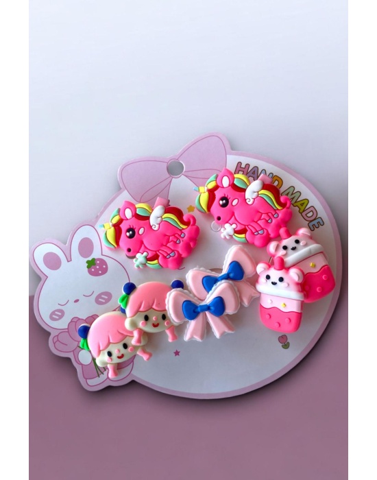 Pembe Renk Karışık Figürlü Toka Set