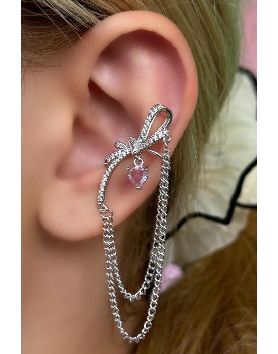 Gümüş Renk Kurdele Figürlü Ear Cuff Küpe (Tek)