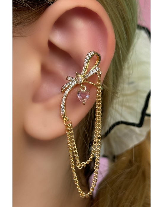 Altın Renk Kurdele Figürlü Taşlı Ear Cuff (Tek)