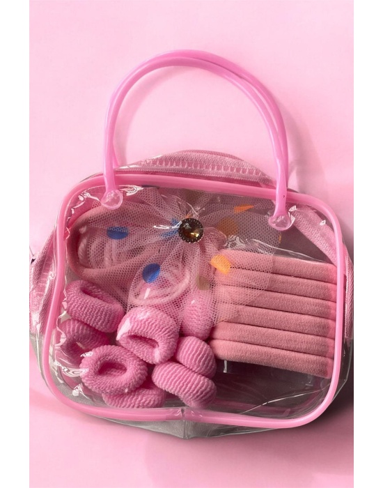 Pembe Renk Çantalı Havlu Toka Set