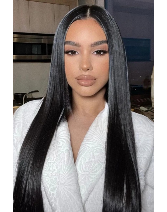 Isıya Dayanıklı Yarımay Çıt Çıt Saç - 1B - Siyah - Düz - 60 Cm - 110 Gr