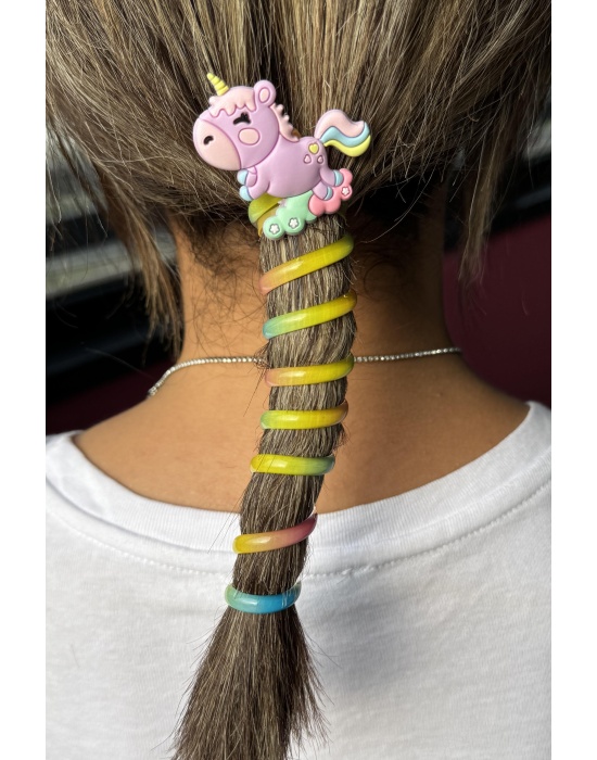 Mor Renk Unicorn Figürlü Yaylı Spiral Toka