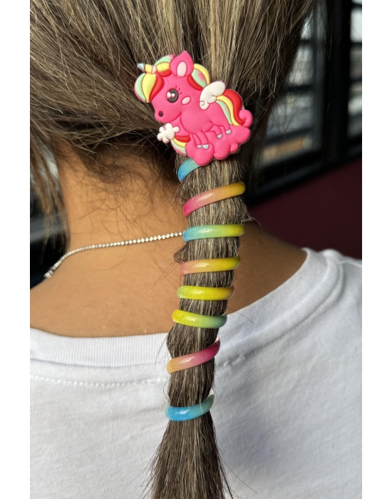 Fuşya Renk Unicorn Figürlü Yaylı Spiral Toka