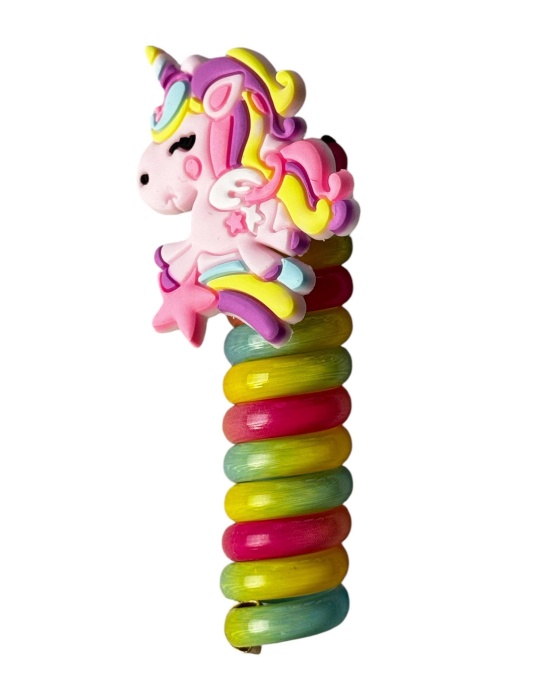 Pembe Renk Unicorn Figürlü Yaylı Spiral Toka