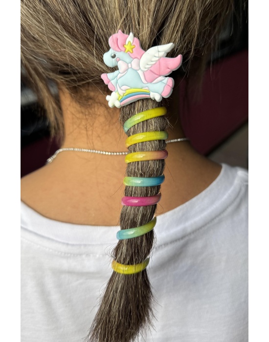 Mavi Renk Unicorn Figürlü Yaylı Spiral Toka