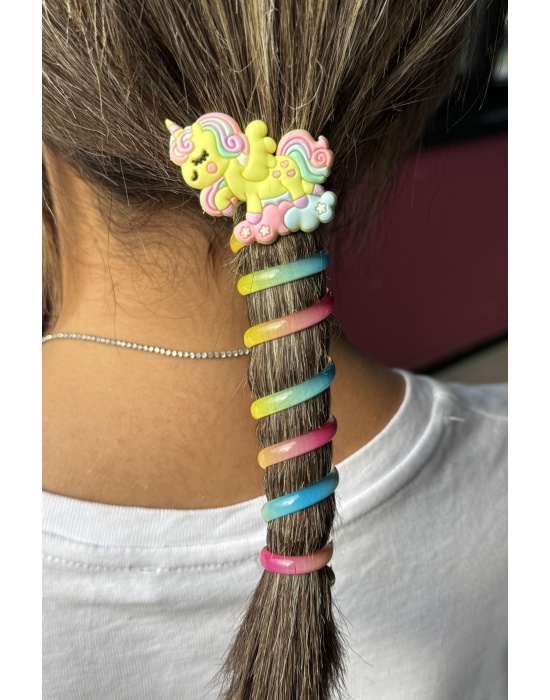 Sarı Renk Unicorn Figürlü Yaylı Spiral Toka
