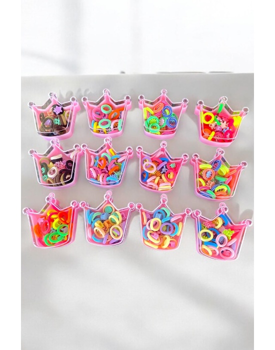 12li Pembe Renk Taç Figürlü Toka Set