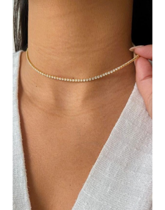 Altın Renk Taş Detaylı Choker Kolye