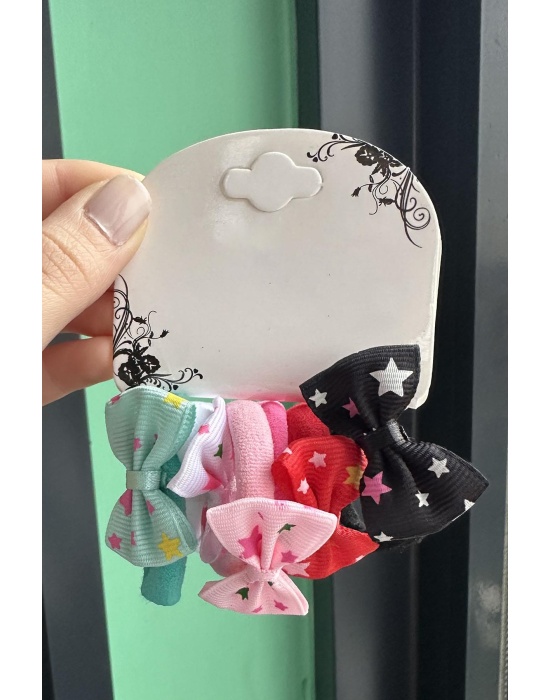 6lı Karışık Renk Kurdele Figürlü Lastik Toka Set