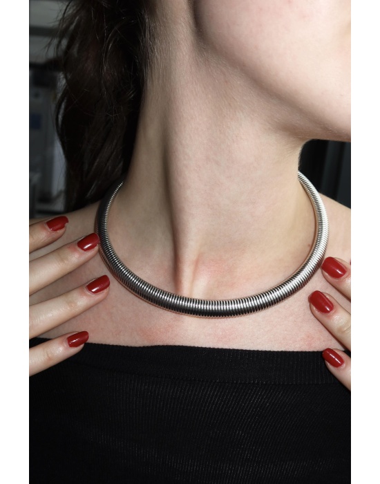 Gümüş Renk Metal Choker Kolye