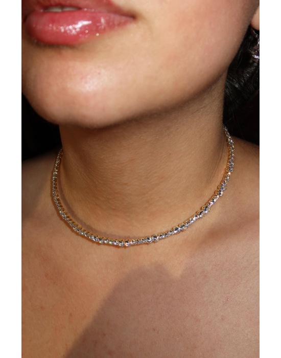 Altın Renk Taş Detaylı Choker Kolye