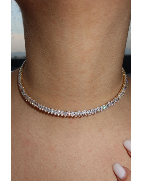 Altın Renk Taş Detaylı Choker Kolye